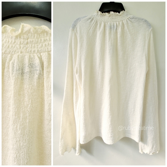 MADEWELL Texture & Thread -Mini Ruffle Mock Neck Top, Bell Sleeve, Cottagecore - Picture 3 of 11